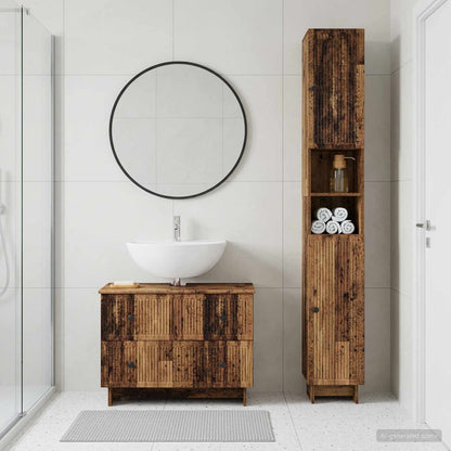 vidaXL 2 Piece Bathroom Cabinet Set EDE Old Wood Engineered Wood