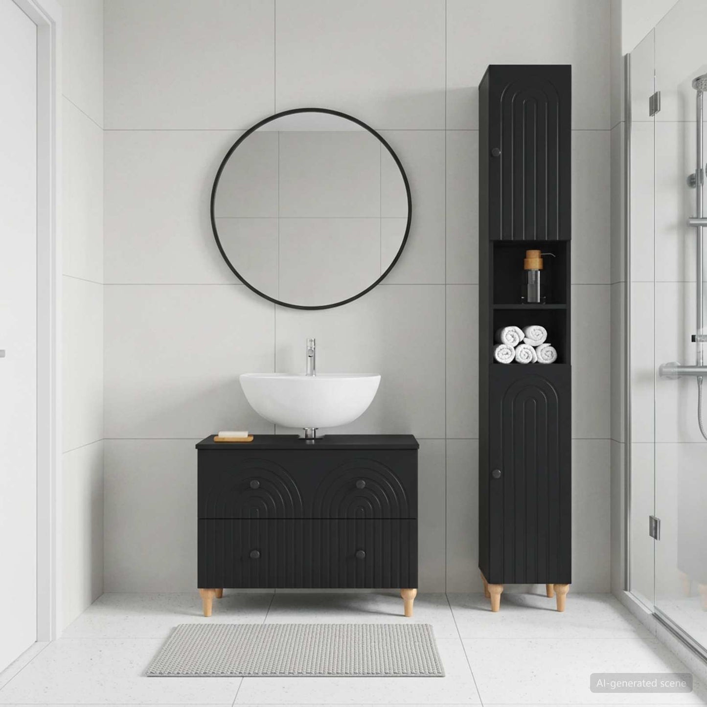 vidaXL 2 Piece Bathroom Cabinet Set ALKMAAR Black Engineered Wood