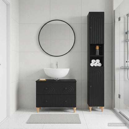 vidaXL 2 Piece Bathroom Cabinet Set ALKMAAR Black Engineered Wood