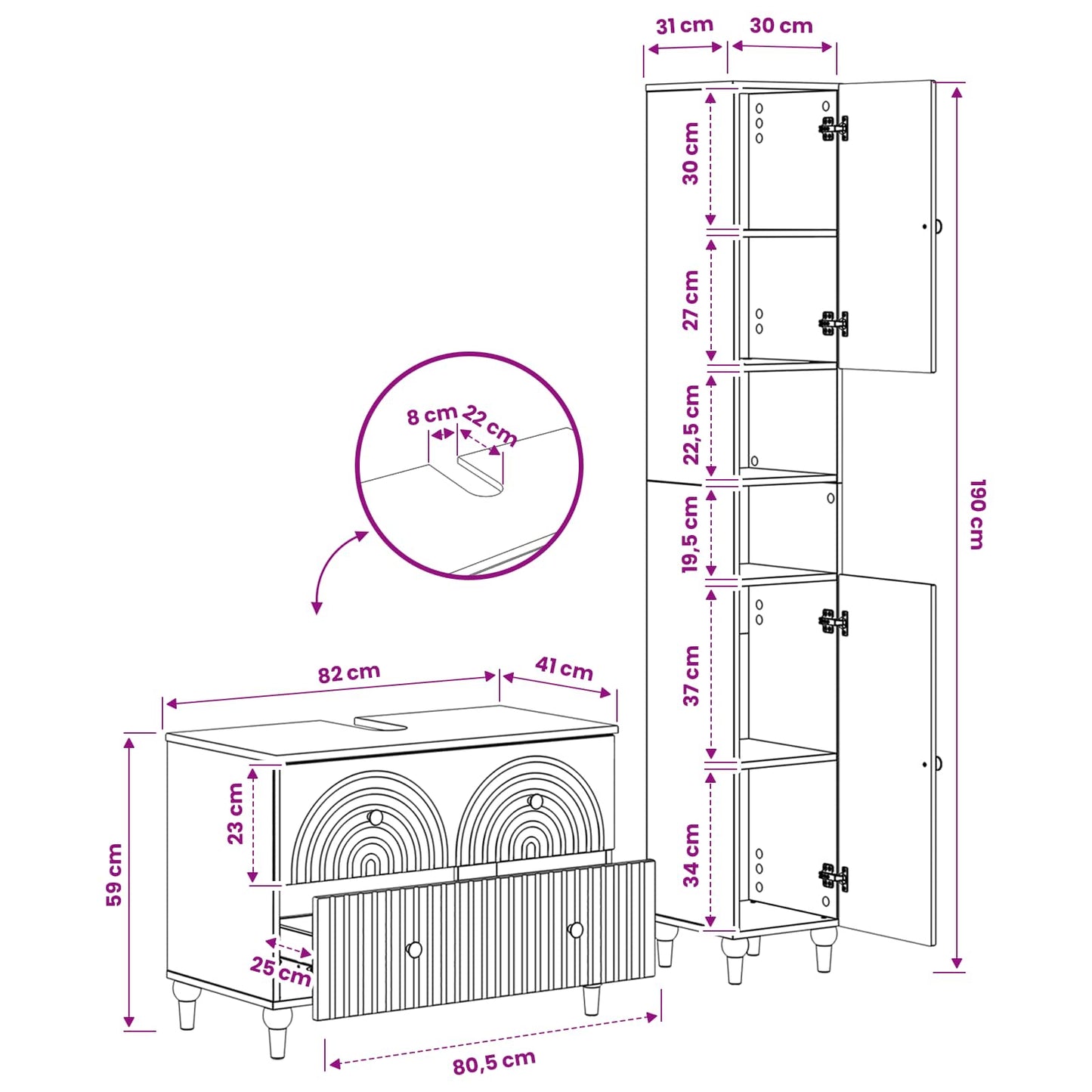 vidaXL 2 Piece Bathroom Cabinet Set ALKMAAR Concrete Grey