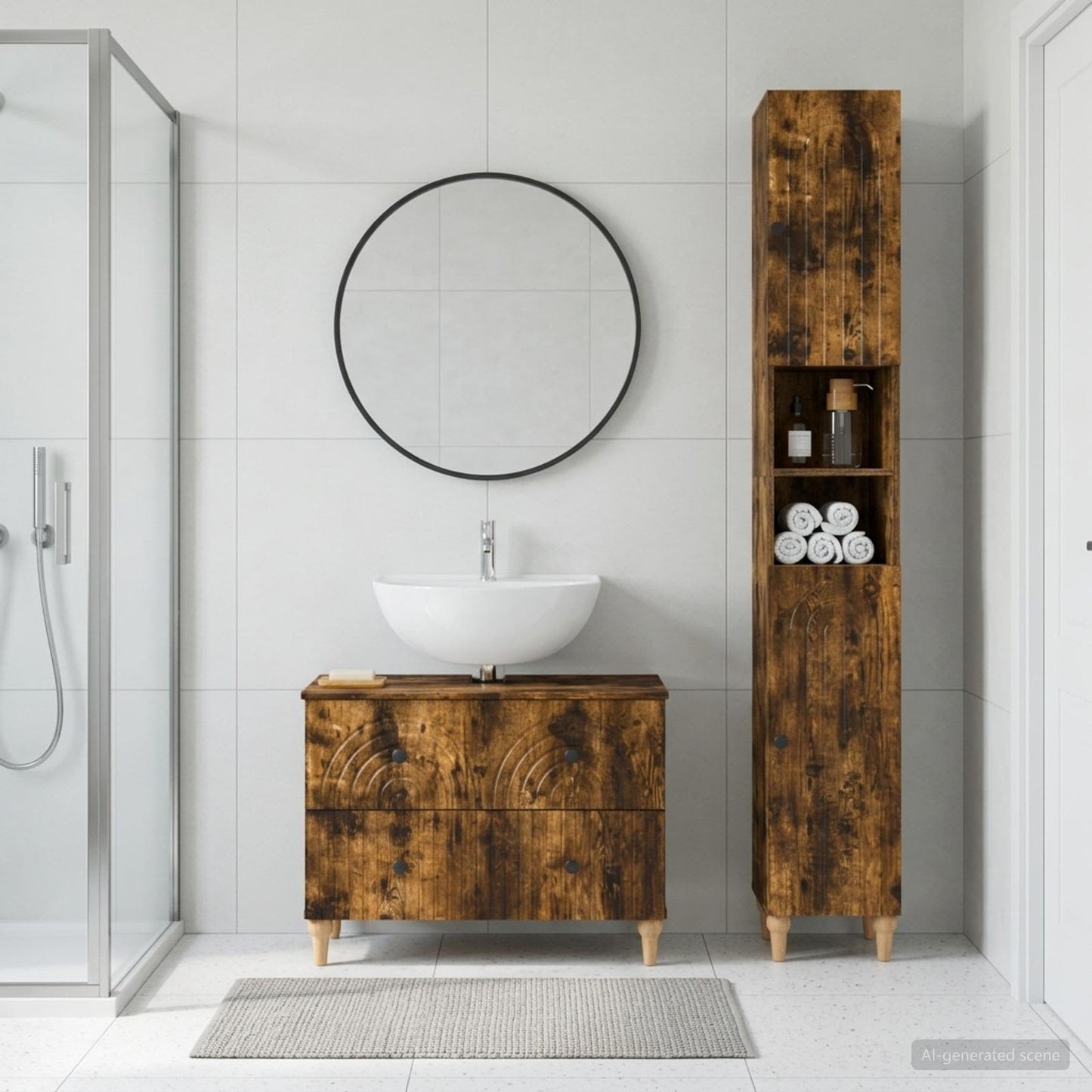 vidaXL 2 Piece Bathroom Cabinet Set ALKMAAR Smoked Oak Engineered Wood