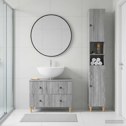 vidaXL 2 Piece Bathroom Cabinet Set ALKMAAR Grey Sonoma