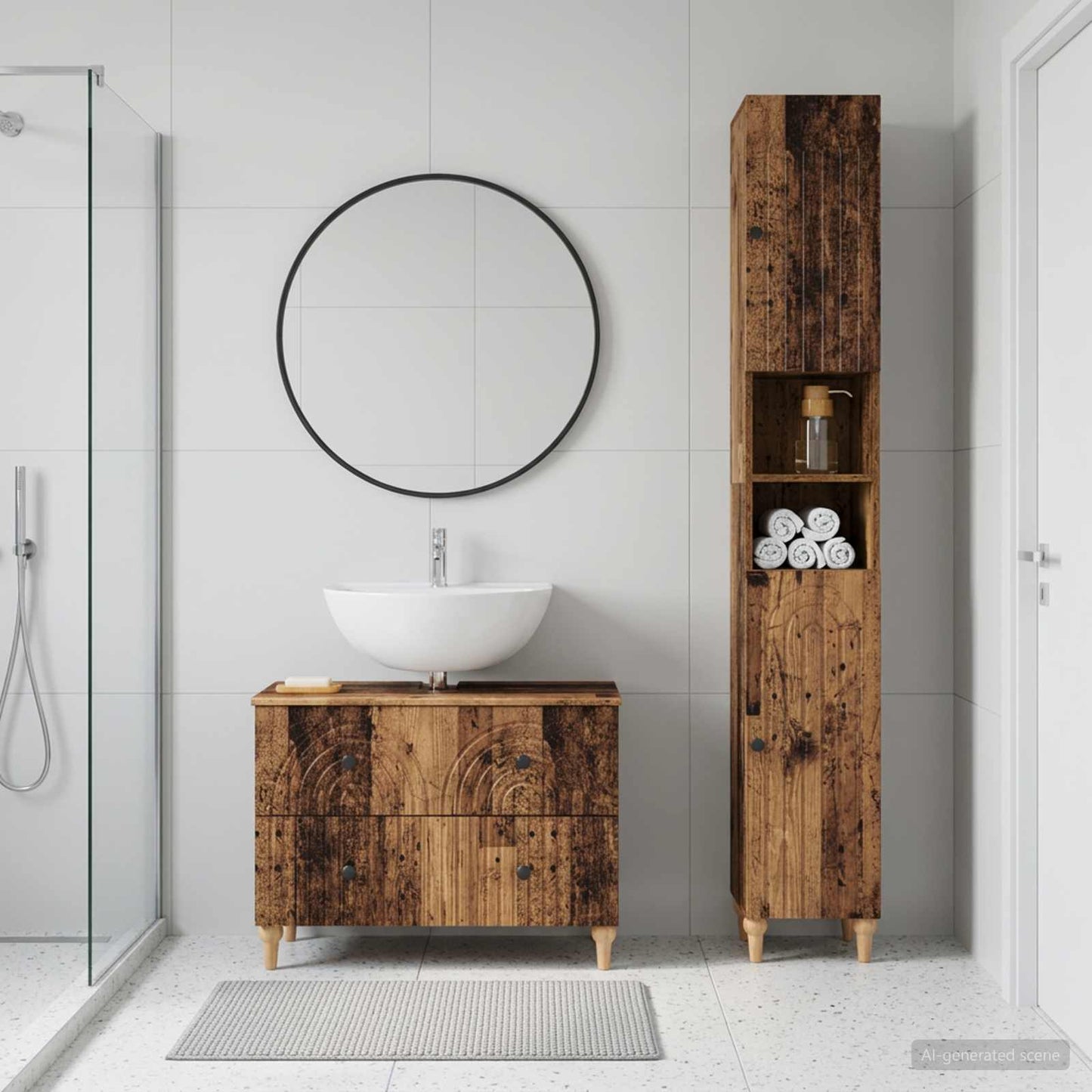 vidaXL 2 Piece Bathroom Cabinet Set ALKMAAR Old Wood Engineered Wood