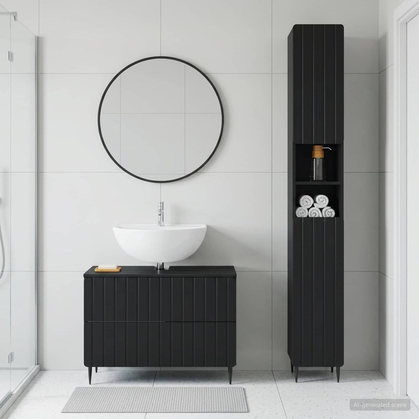 vidaXL 2 Piece Bathroom Cabinet Set ZWOLLE Black Engineered Wood