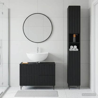 vidaXL 2 Piece Bathroom Cabinet Set ZWOLLE Black Engineered Wood