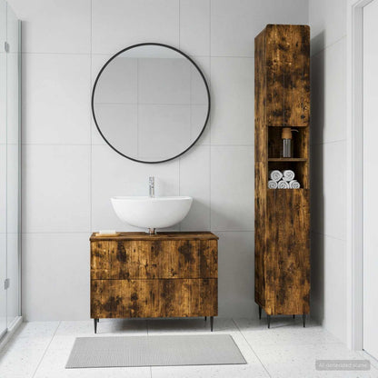 vidaXL 2 Piece Bathroom Cabinet Set ZWOLLE Smoked Oak Engineered Wood
