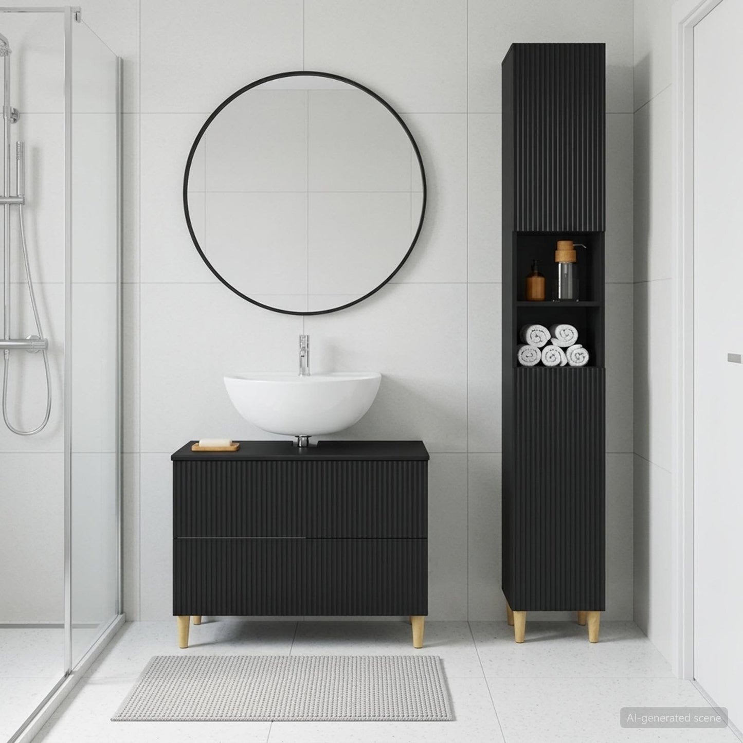 vidaXL 2 Piece Bathroom Cabinet Set ARNHEM Black Engineered Wood