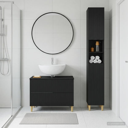 vidaXL 2 Piece Bathroom Cabinet Set ARNHEM Black Engineered Wood