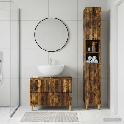 vidaXL 2 Piece Bathroom Cabinet Set ARNHEM Smoked Oak Engineered Wood