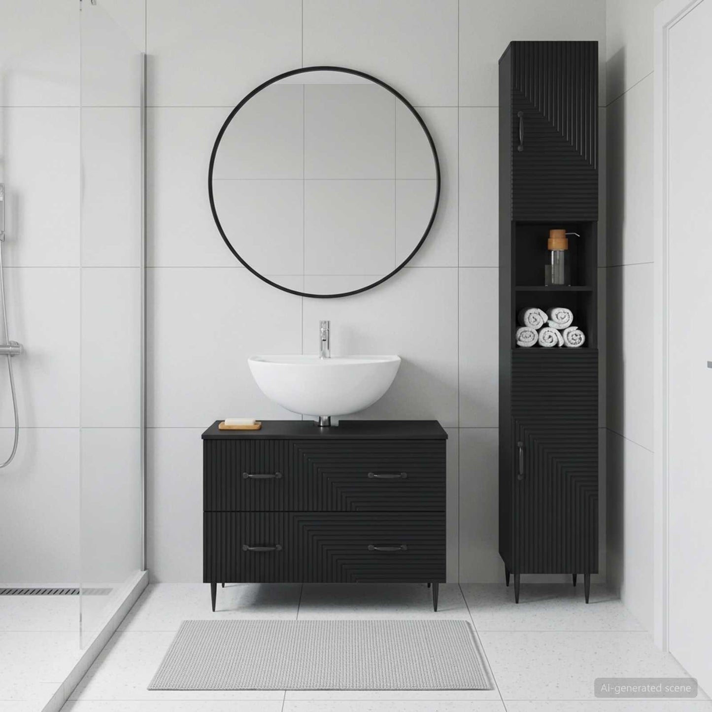 vidaXL 2 Piece Bathroom Cabinet Set HAARLEM Black Engineered Wood