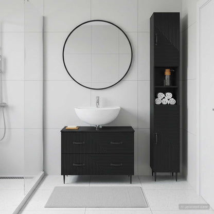 vidaXL 2 Piece Bathroom Cabinet Set HAARLEM Black Engineered Wood