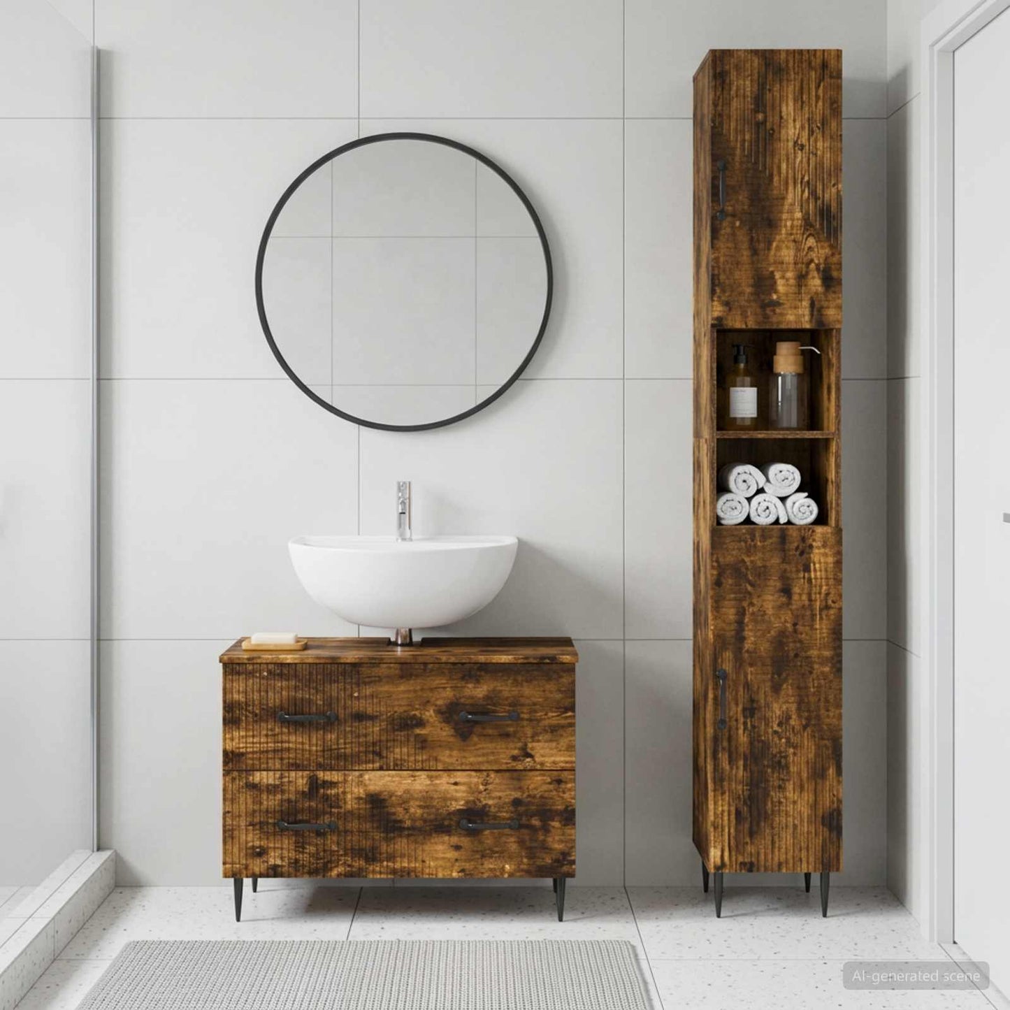 vidaXL 2 Piece Bathroom Cabinet Set HAARLEM Smoked Oak Engineered Wood