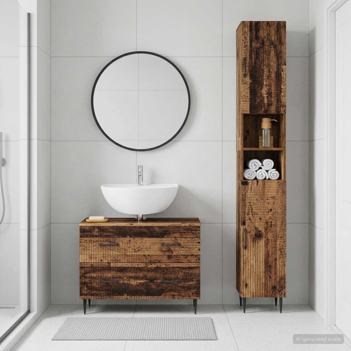 vidaXL 2 Piece Bathroom Cabinet Set HAARLEM Old Wood Engineered Wood