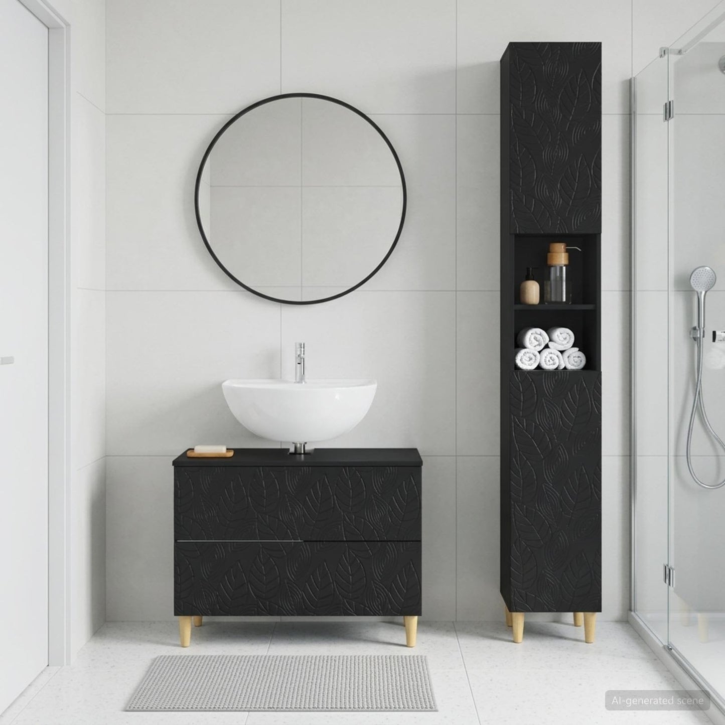 vidaXL 2 Piece Bathroom Cabinet Set DELFT Black Engineered Wood