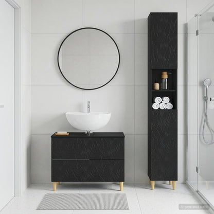 vidaXL 2 Piece Bathroom Cabinet Set DELFT Black Engineered Wood