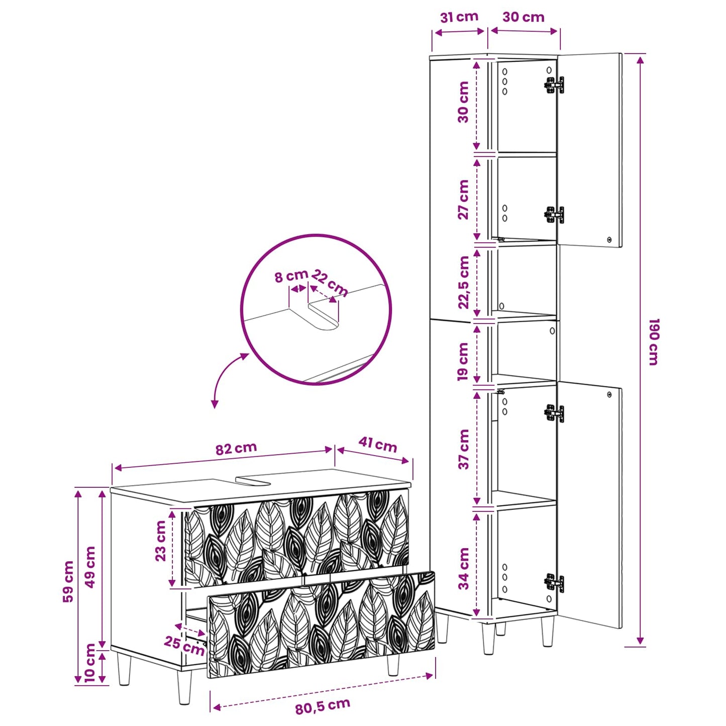 vidaXL 2 Piece Bathroom Cabinet Set DELFT Black Engineered Wood