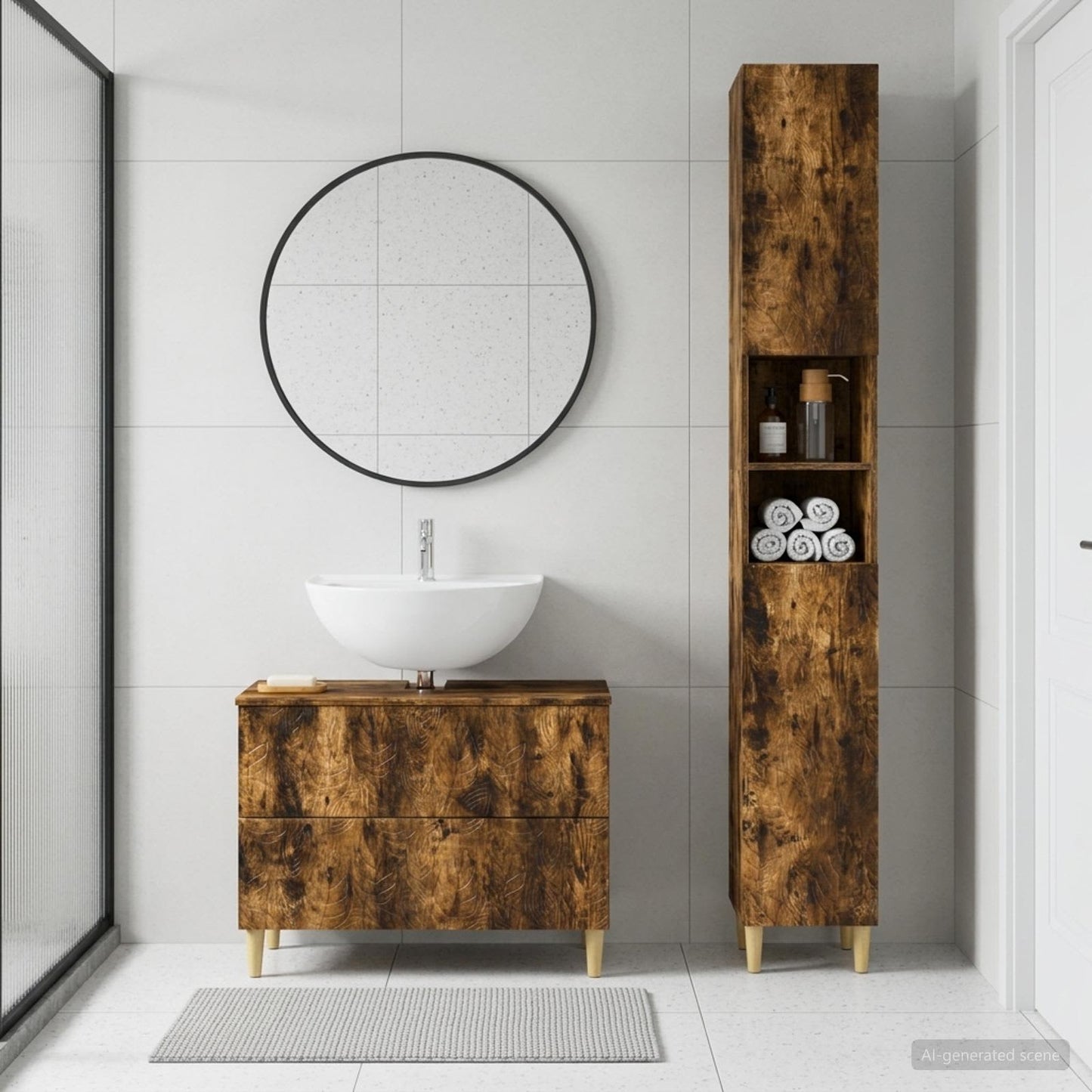 vidaXL 2 Piece Bathroom Cabinet Set DELFT Smoked Oak Engineered Wood