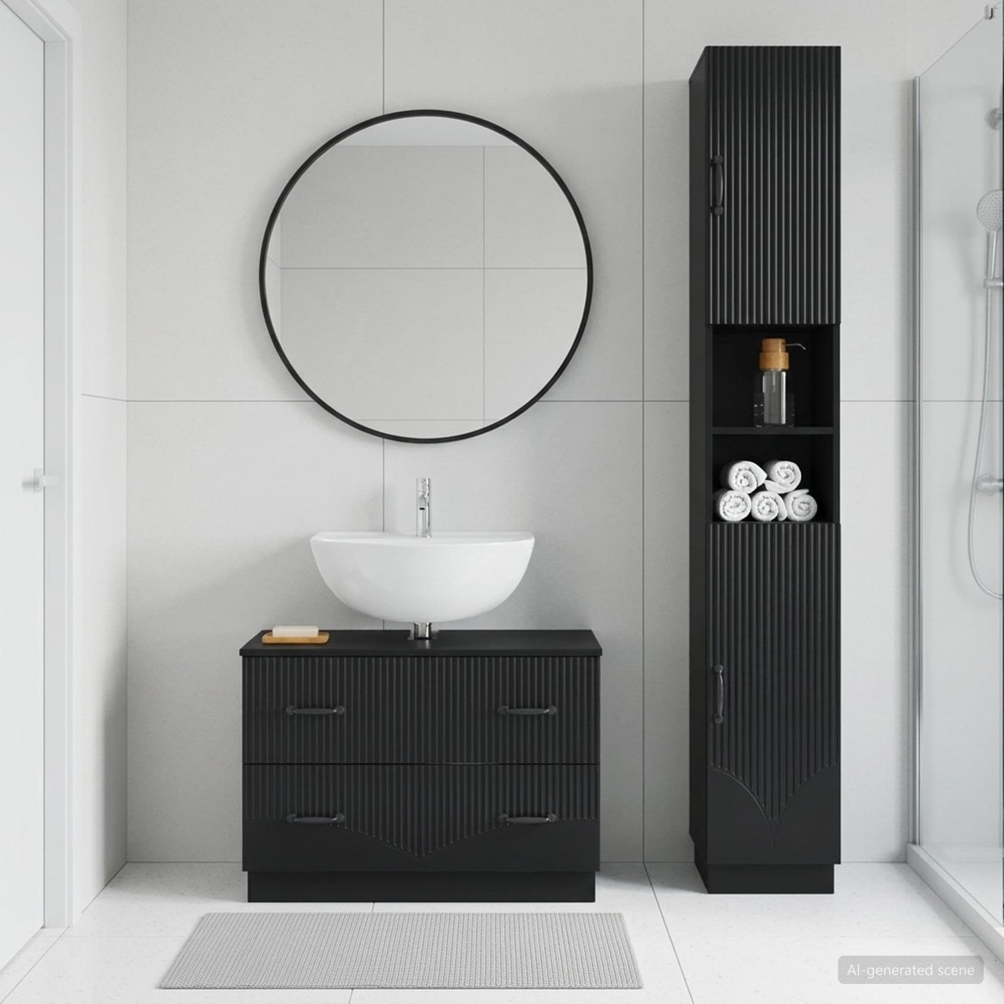 vidaXL 2 Piece Bathroom Cabinet Set HOORN Black Engineered Wood