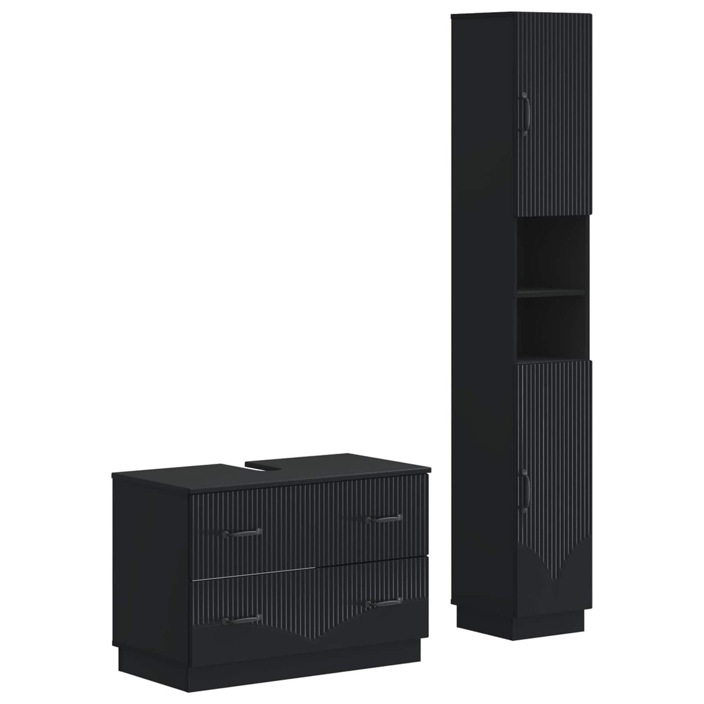vidaXL 2 Piece Bathroom Cabinet Set HOORN Black Engineered Wood