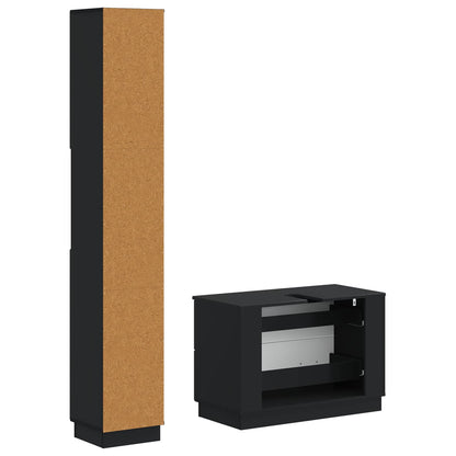 vidaXL 2 Piece Bathroom Cabinet Set HOORN Black Engineered Wood