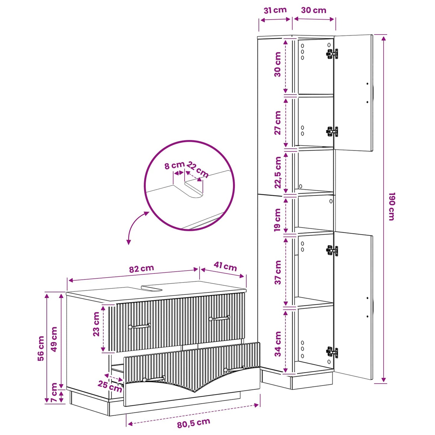 vidaXL 2 Piece Bathroom Cabinet Set HOORN Concrete Grey