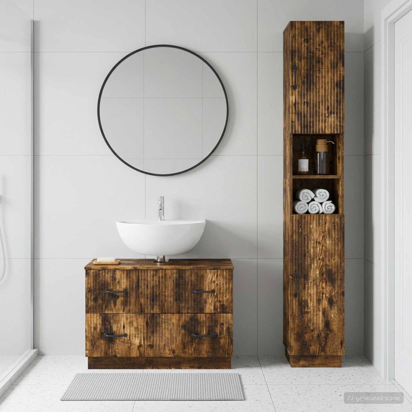 vidaXL 2 Piece Bathroom Cabinet Set HOORN Smoked Oak Engineered Wood
