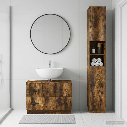 vidaXL 2 Piece Bathroom Cabinet Set HOORN Smoked Oak Engineered Wood