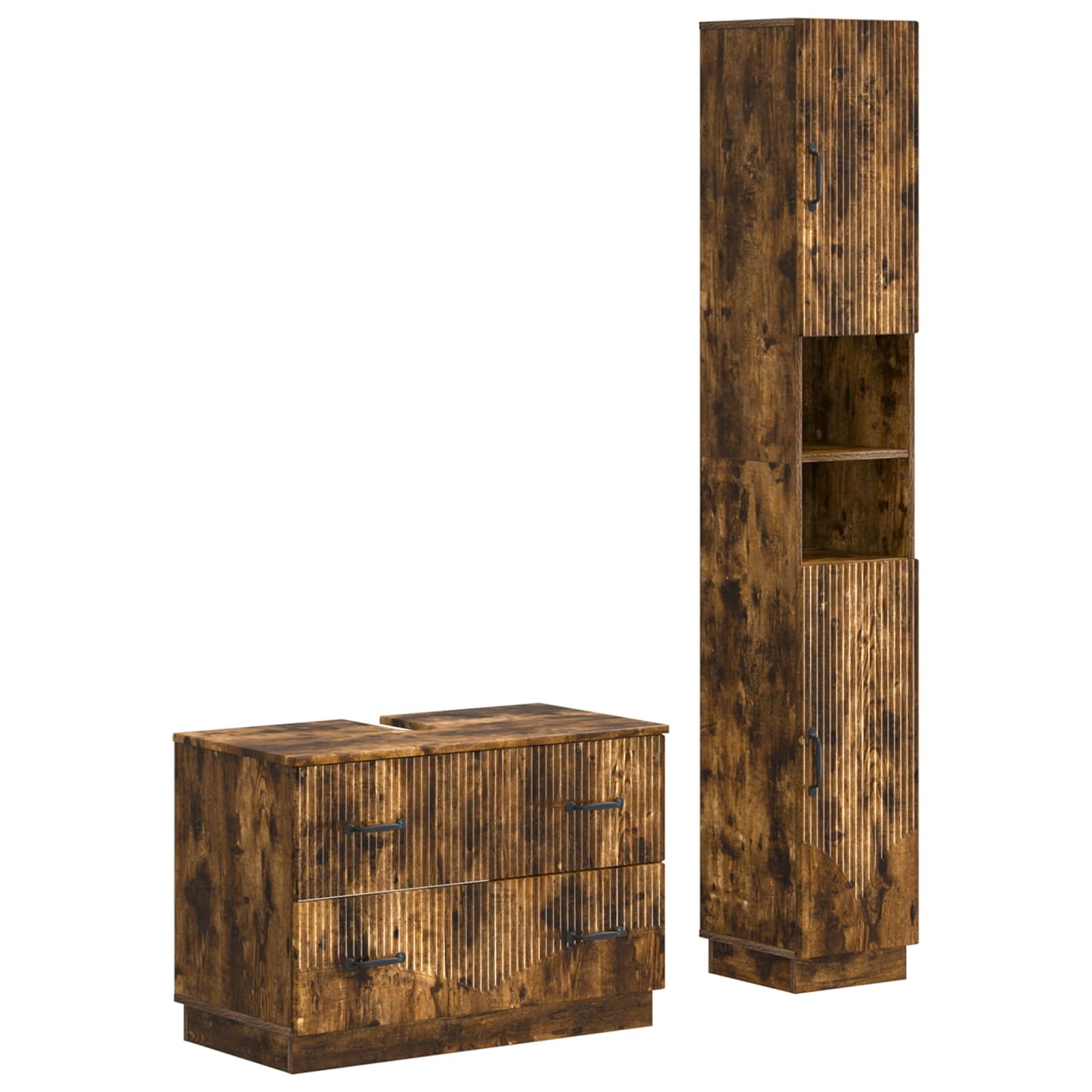 vidaXL 2 Piece Bathroom Cabinet Set HOORN Smoked Oak Engineered Wood