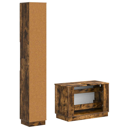 vidaXL 2 Piece Bathroom Cabinet Set HOORN Smoked Oak Engineered Wood