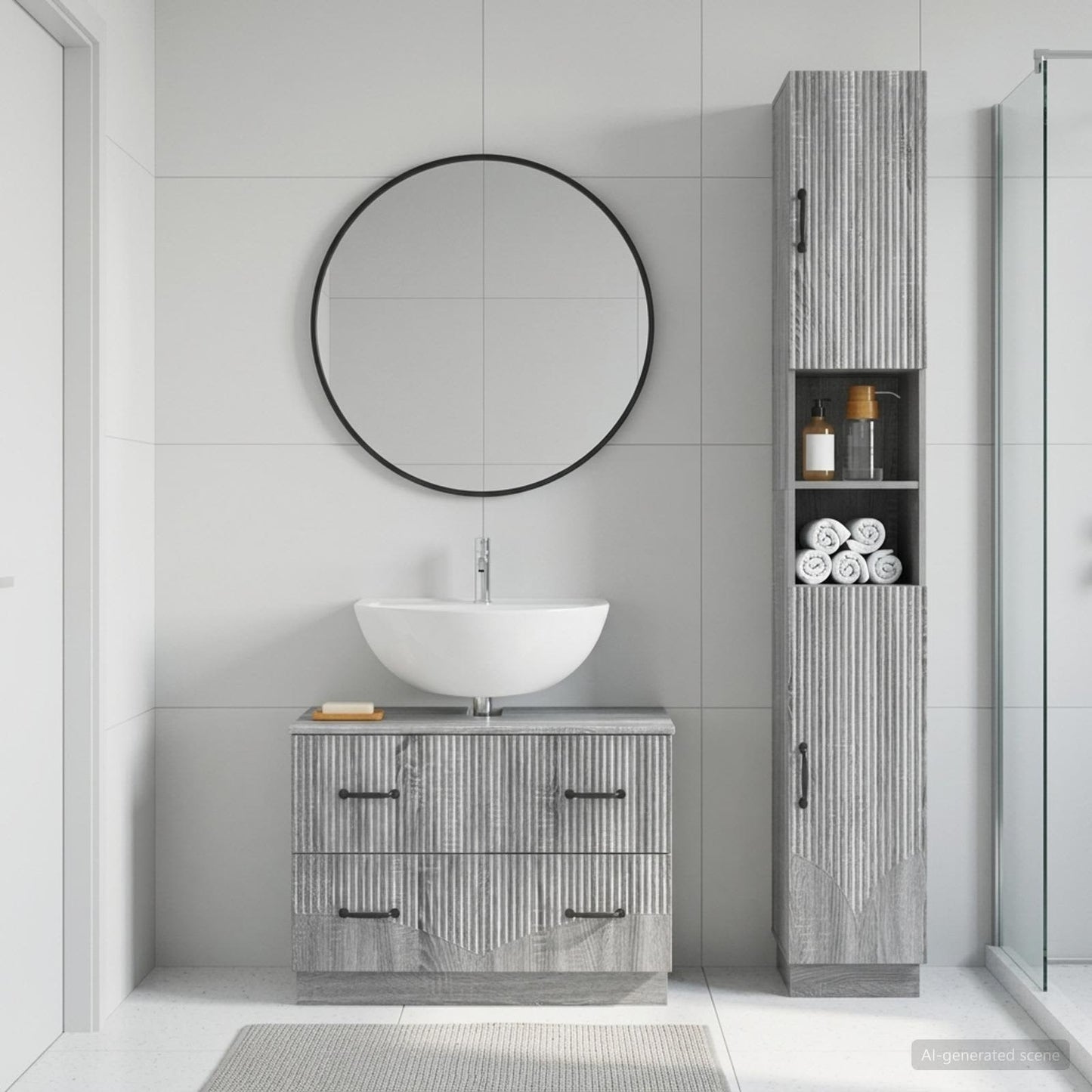 vidaXL 2 Piece Bathroom Cabinet Set HOORN Grey Sonoma Engineered Wood