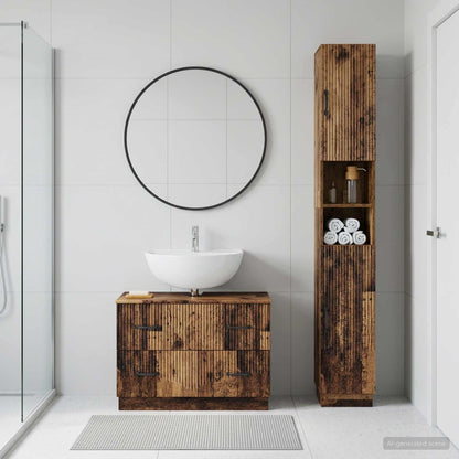 vidaXL 2 Piece Bathroom Cabinet Set HOORN Old Wood Engineered Wood