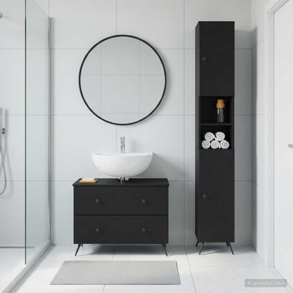vidaXL 2 Piece Bathroom Cabinet Set BREDA Black Engineered Wood