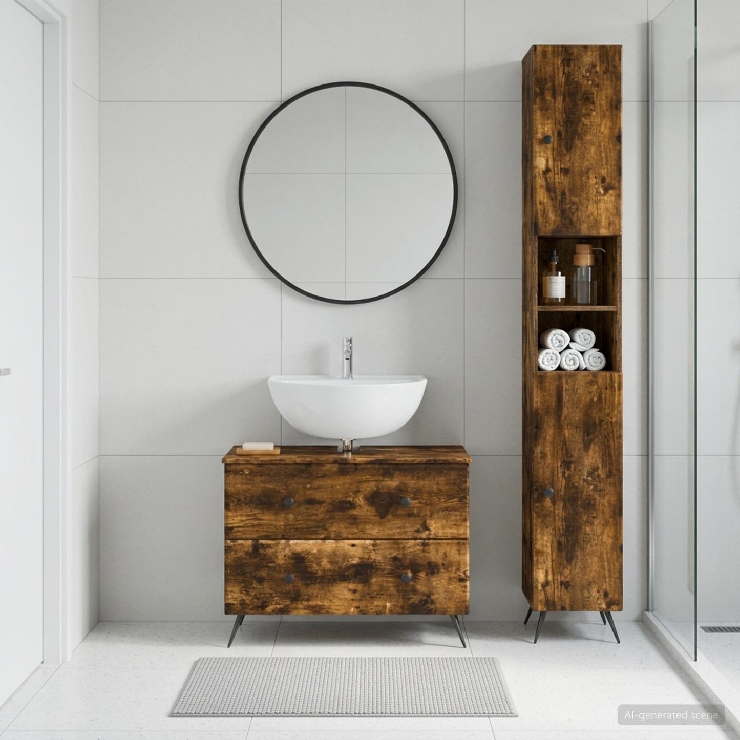 vidaXL 2 Piece Bathroom Cabinet Set BREDA Smoked Oak Engineered Wood