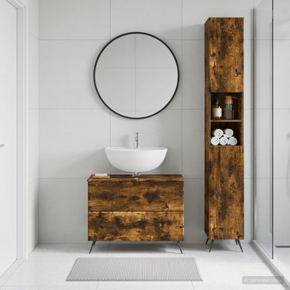 vidaXL 2 Piece Bathroom Cabinet Set BREDA Smoked Oak Engineered Wood