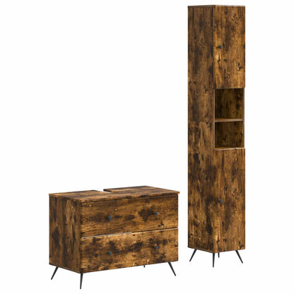 vidaXL 2 Piece Bathroom Cabinet Set BREDA Smoked Oak Engineered Wood