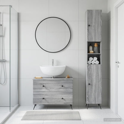 vidaXL 2 Piece Bathroom Cabinet Set BREDA Grey Sonoma Engineered Wood