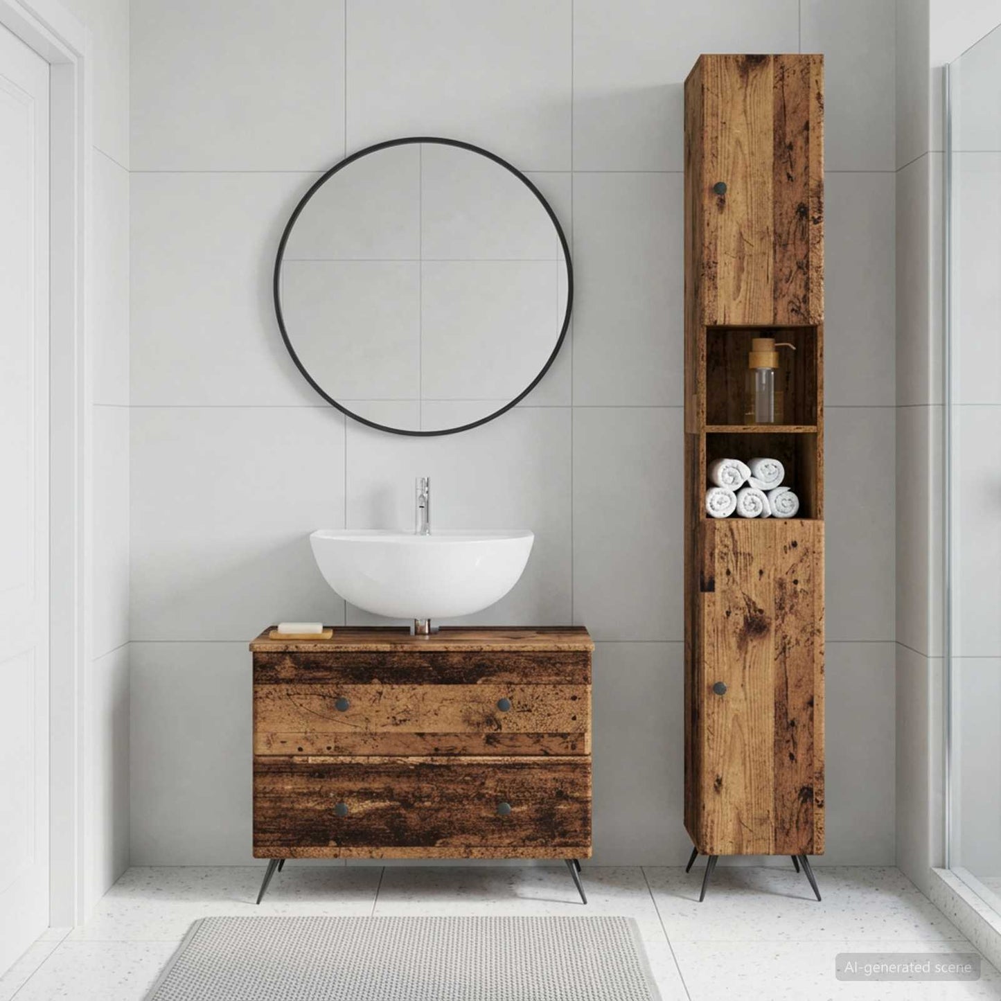 vidaXL 2 Piece Bathroom Cabinet Set BREDA Old Wood Engineered Wood