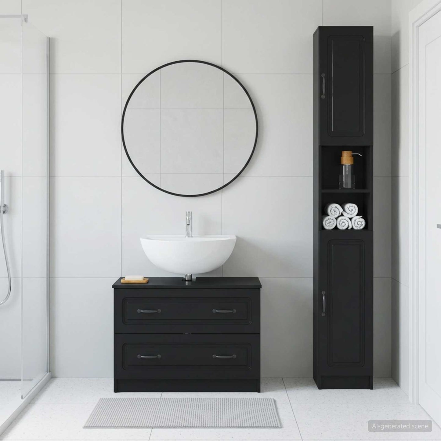 vidaXL 2 Piece Bathroom Cabinet Set UTRECHT Black Engineered Wood