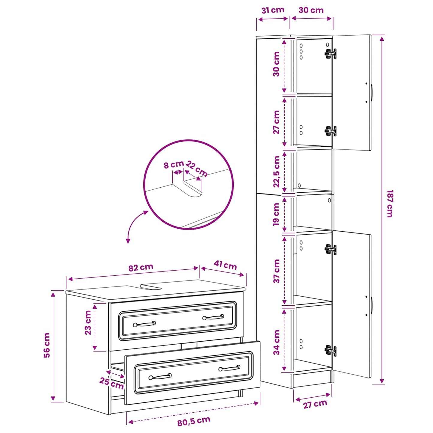 vidaXL 2 Piece Bathroom Cabinet Set UTRECHT Black Engineered Wood