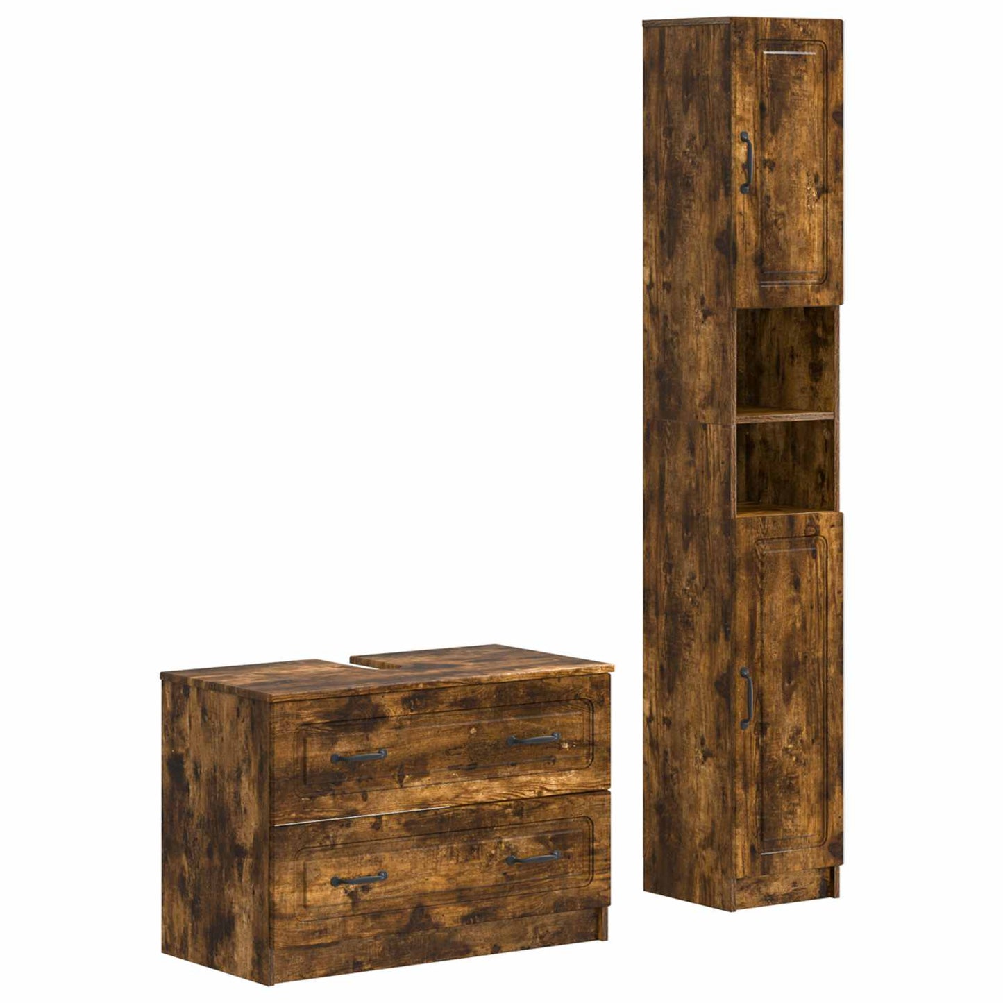 vidaXL 2 Piece Bathroom Cabinet Set UTRECHT Smoked Oak Engineered Wood