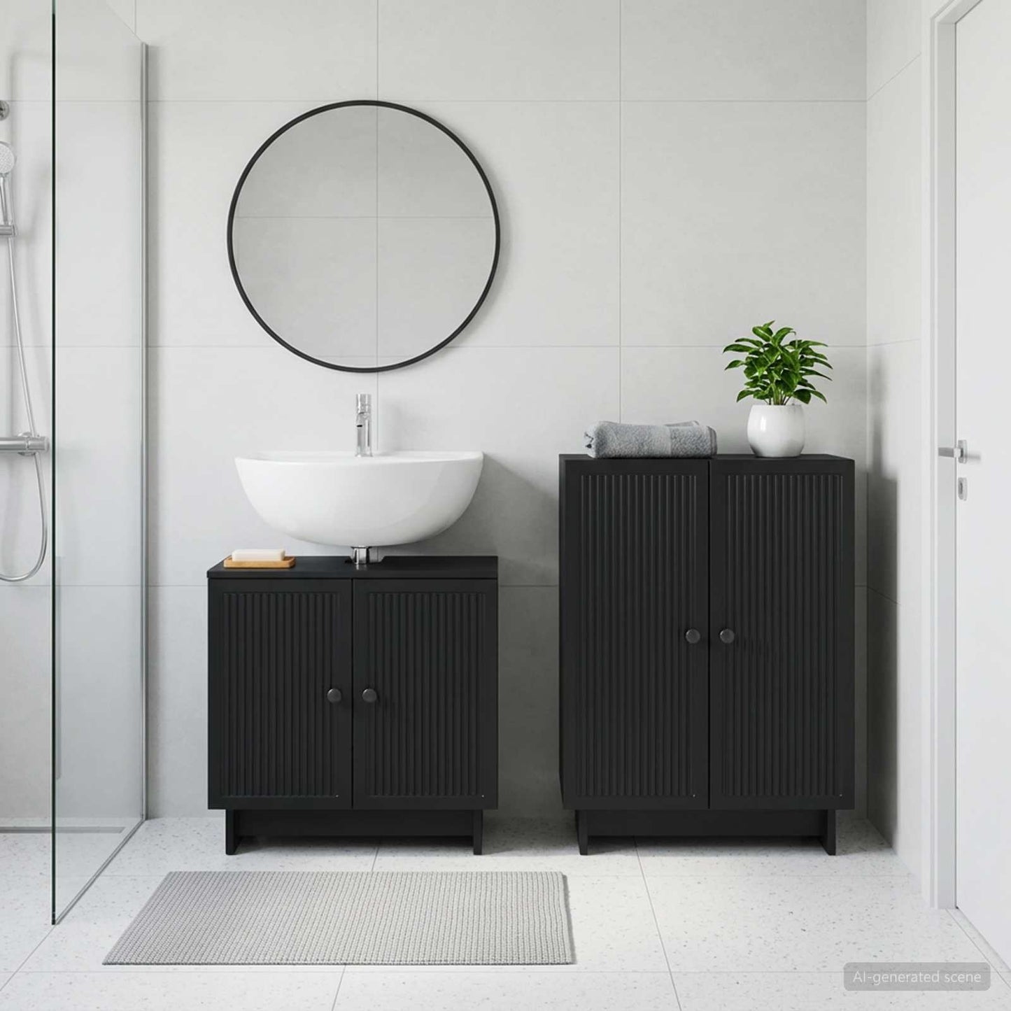 vidaXL 2 Piece Bathroom Cabinet Set EDE Black Engineered Wood