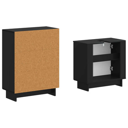 vidaXL 2 Piece Bathroom Cabinet Set EDE Black Engineered Wood