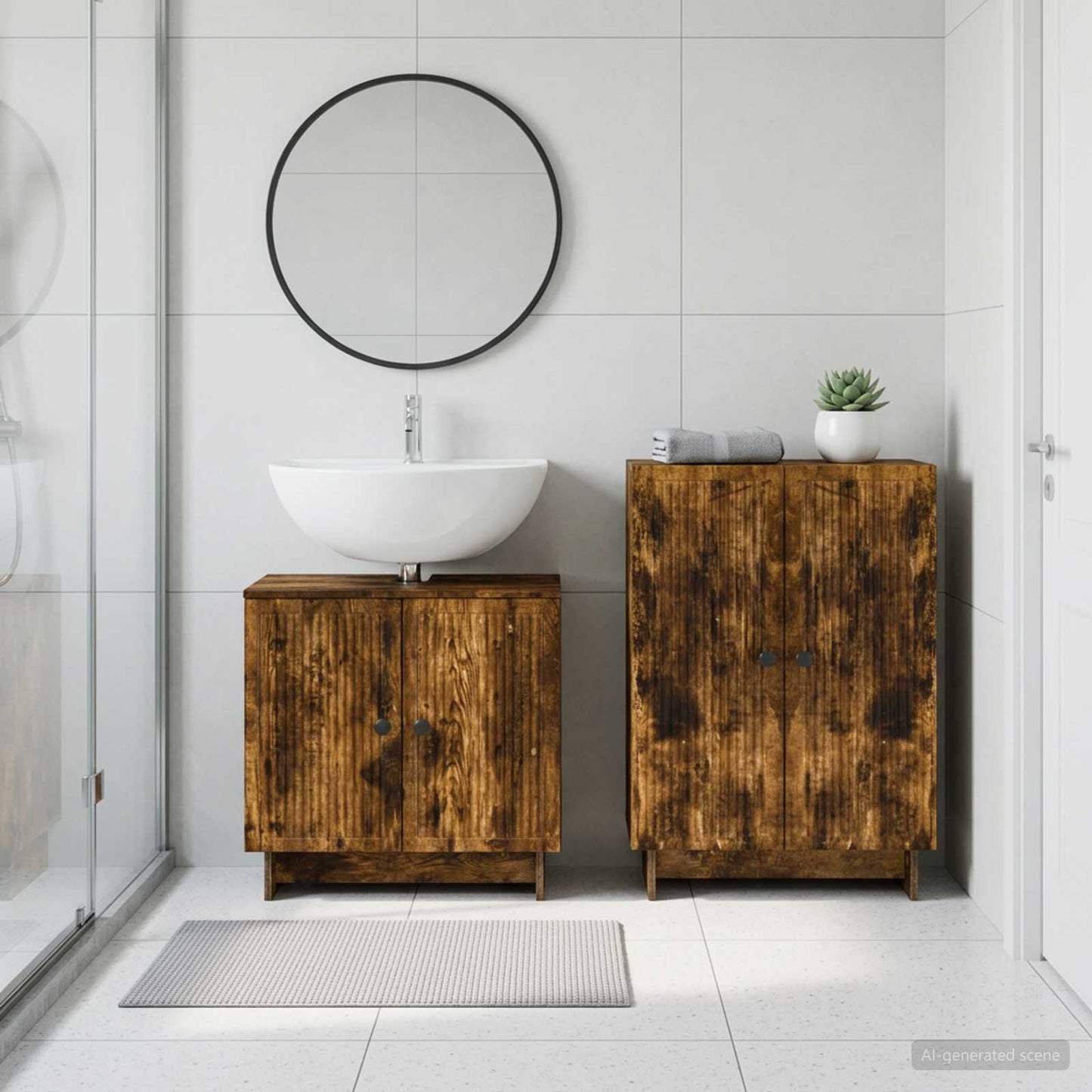 vidaXL 2 Piece Bathroom Cabinet Set EDE Smoked Oak Engineered Wood