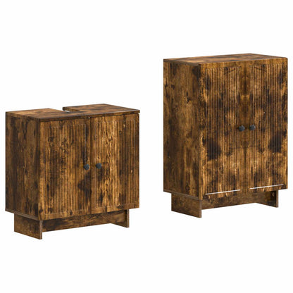 vidaXL 2 Piece Bathroom Cabinet Set EDE Smoked Oak Engineered Wood