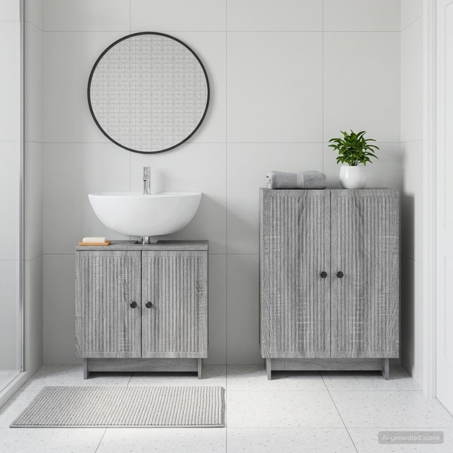 vidaXL 2 Piece Bathroom Cabinet Set EDE Grey Sonoma Engineered Wood