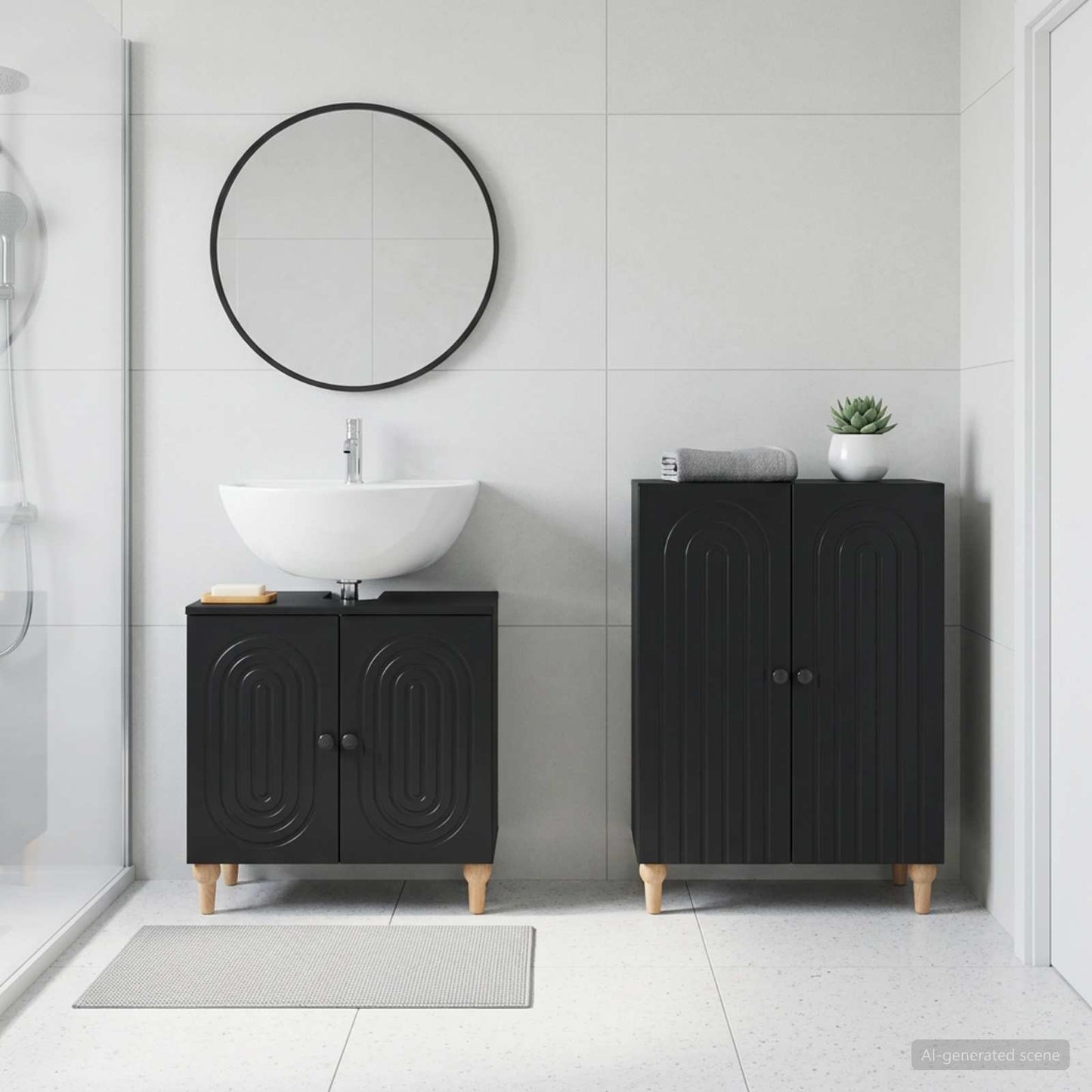vidaXL 2 Piece Bathroom Cabinet Set ALKMAAR Black Engineered Wood