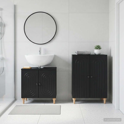 vidaXL 2 Piece Bathroom Cabinet Set ALKMAAR Black Engineered Wood