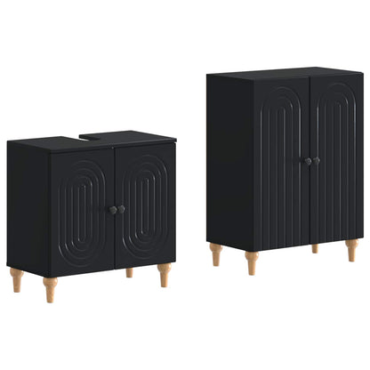 vidaXL 2 Piece Bathroom Cabinet Set ALKMAAR Black Engineered Wood