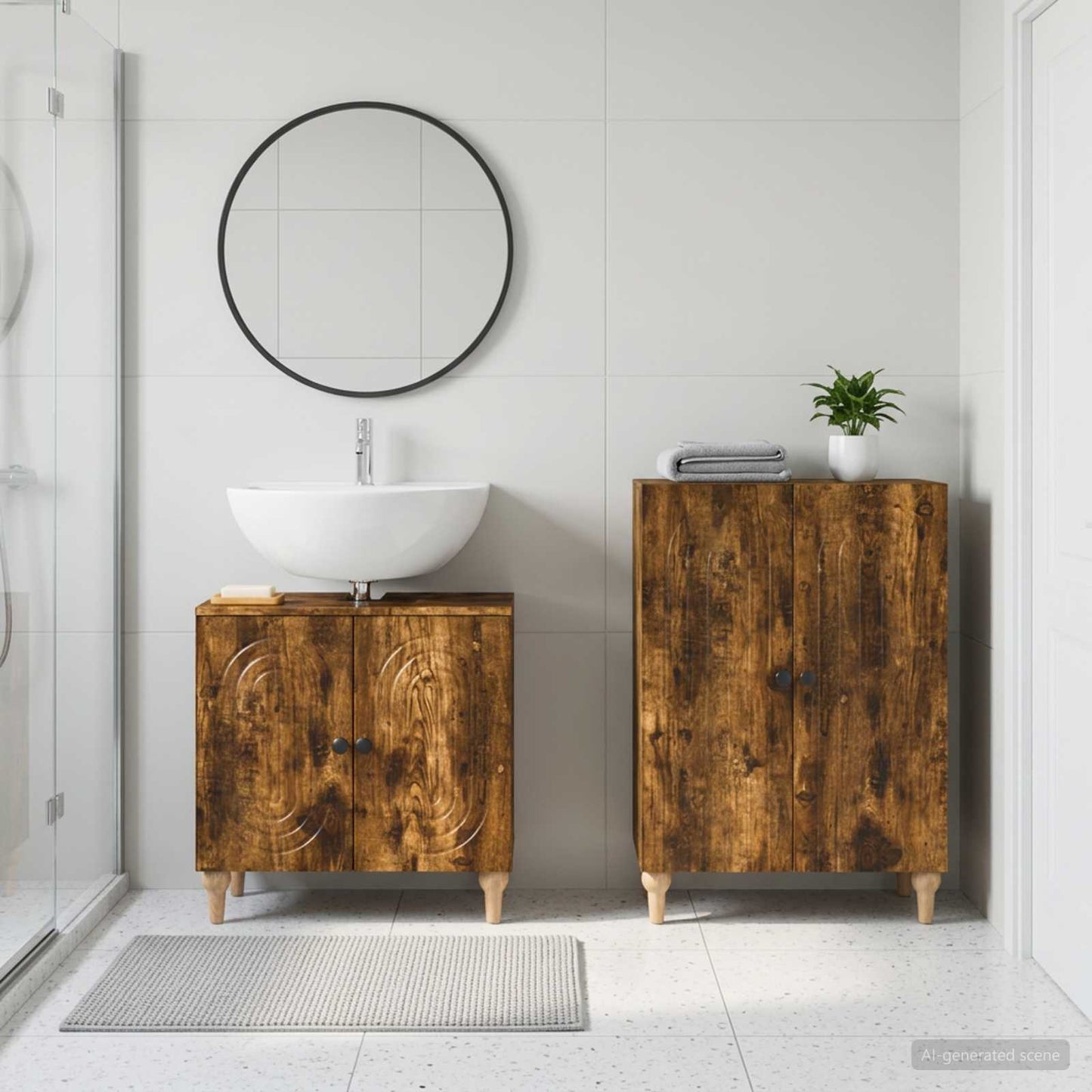 vidaXL 2 Piece Bathroom Cabinet Set ALKMAAR Smoked Oak Engineered Wood