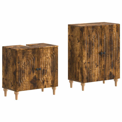 vidaXL 2 Piece Bathroom Cabinet Set ALKMAAR Smoked Oak Engineered Wood